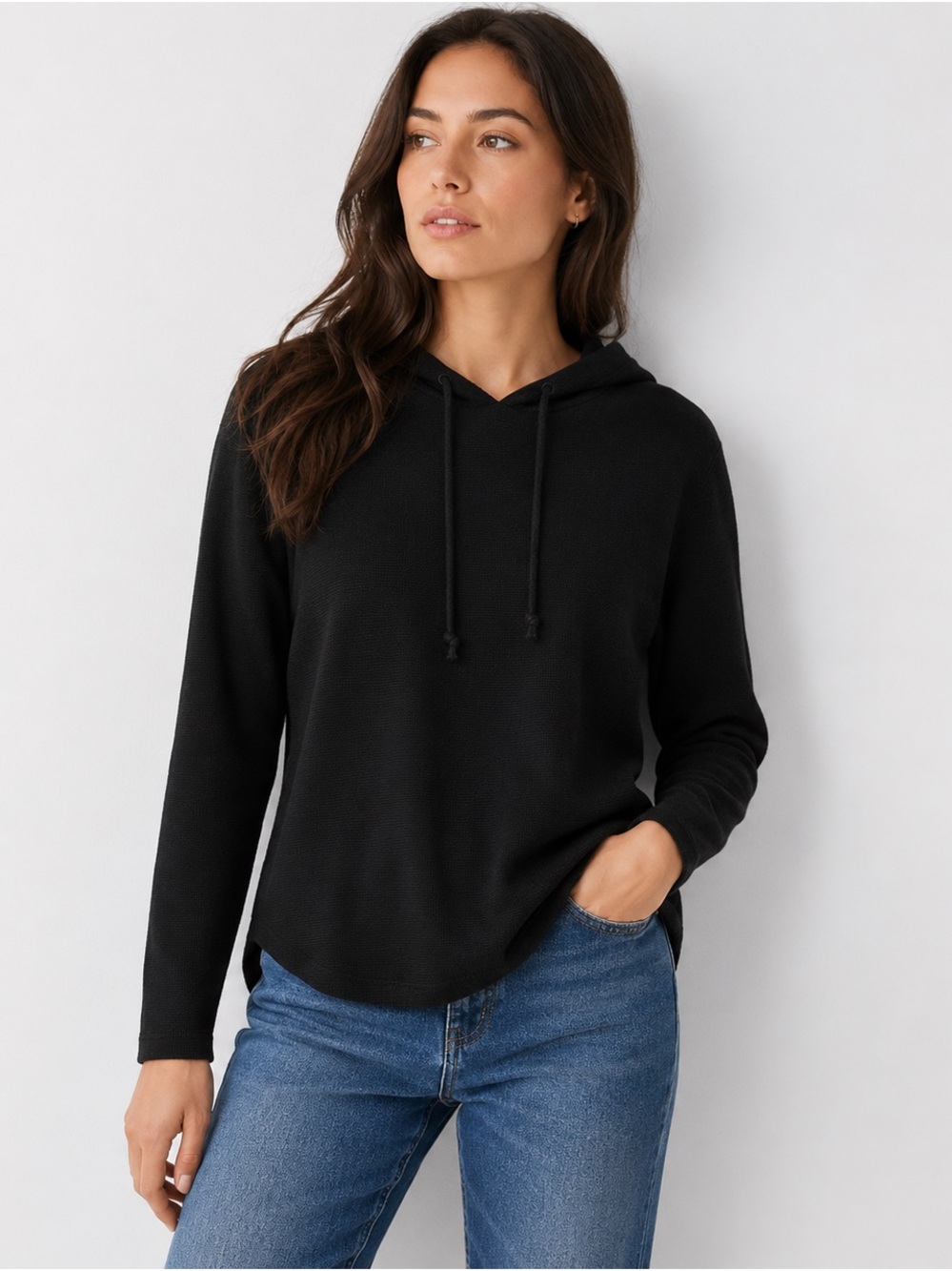 Michael Kors - Black -  Lightweight Hooded Sweater - Size XS - Curved Hem